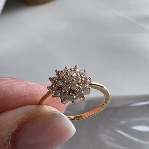 Fashion Gold Tone Cluster CZ Flower Ring - Women Jewelry
